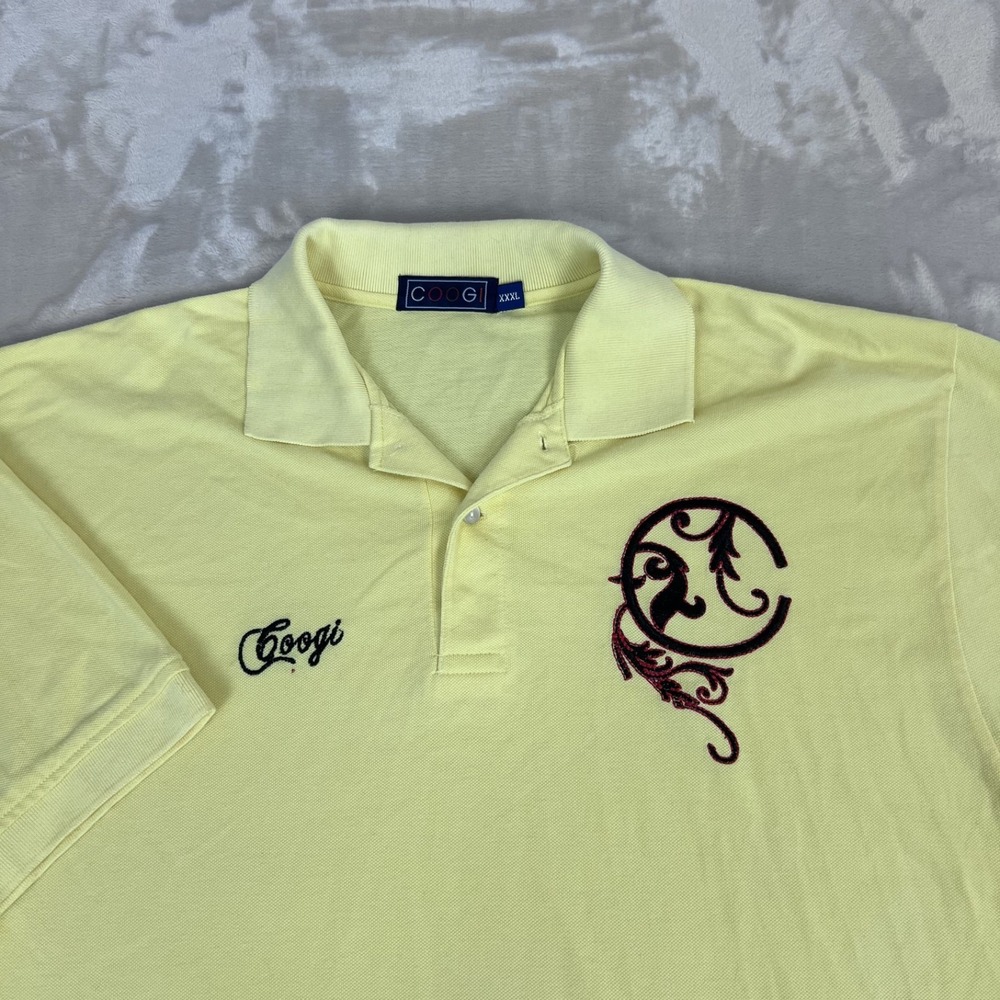 Y2K Coogie Shirt Adult XXXL Slim Fit Yellow Embroidered Polo Hip Hop Streetwear